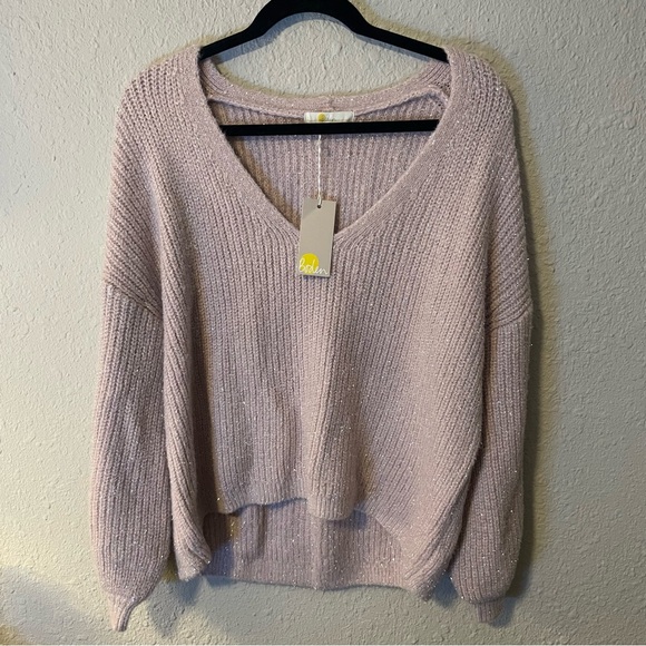 NWT Boden Chunky Fluffy Wool Blend Sweater Metallic Sparkly Cameo Pink, Size 8 - Picture 2 of 5